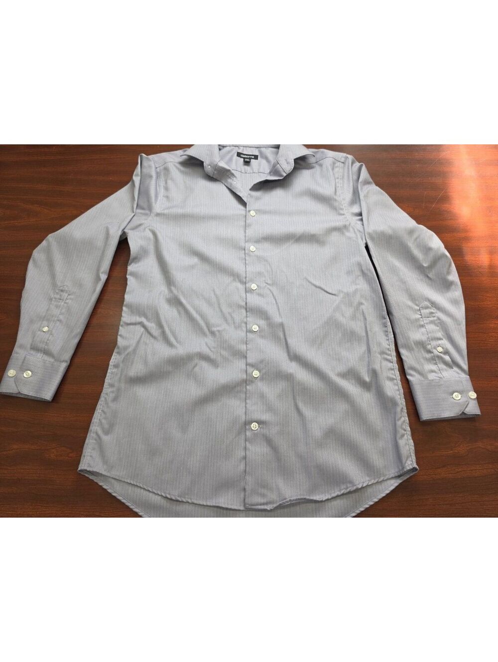 Claiborne Men's 100% Cotton Dress Shirt Size 15 32/33 Gray Herringbone Medium